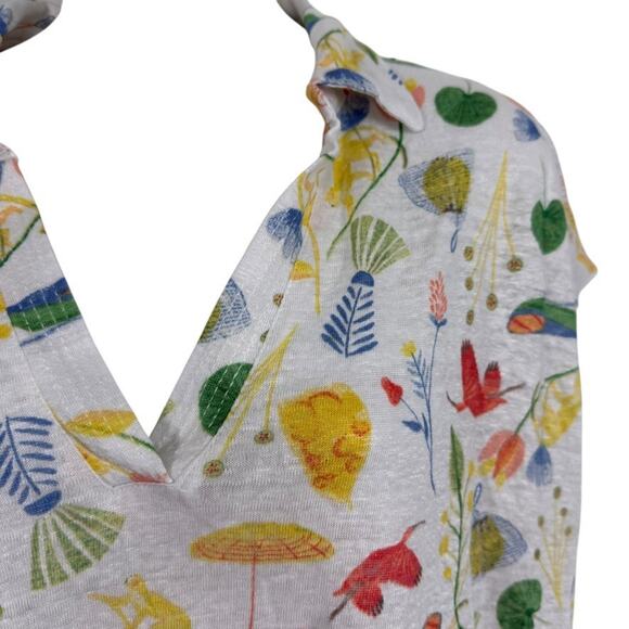 Joie 100% Linen Short Sleeve V-Neck Print Collared Top Shirt Dolman Womens sz L - Picture 6 of 16